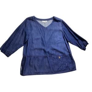 City Wear Lagenlook boxy top quarter sleeve V-neck Large blue